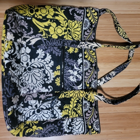 Vera Bradley Tote Bag Retired Baroque Pattern Black, White & Chartreuse - Picture 4 of 7